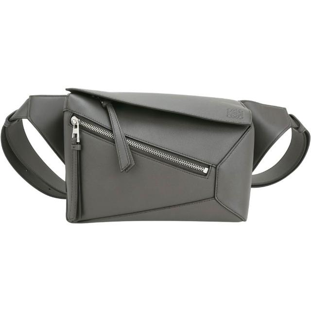 【LOEWE 羅威】Puzzle 小款 經典小牛皮切線胸肩背 腰包-深灰