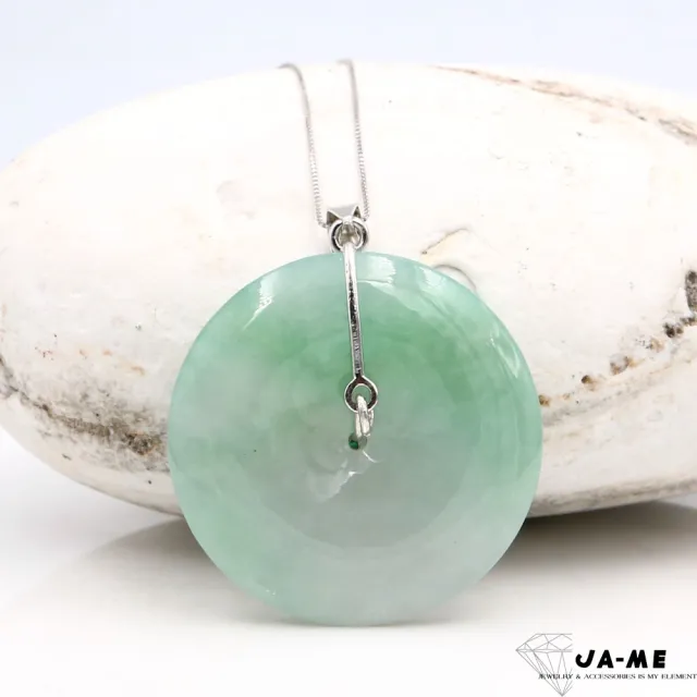 【JA-ME】天然A貨翡翠 冰種飄綠平安扣925純銀項鍊