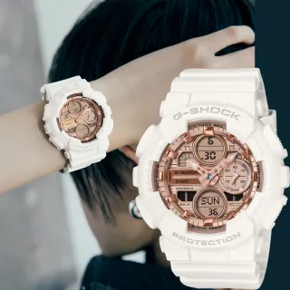 【CASIO 卡西歐】G-SHOCK 時尚雙顯電子錶 女錶-玫瑰金x白 手錶 送禮 禮物 推薦(GMA-S140PG-7A)