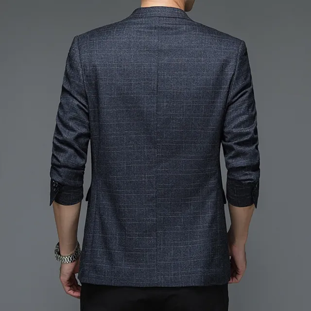 【米蘭精品】現貨限搶 西裝外套休閒西服(針織彈力輕薄修身男外套74hg19)