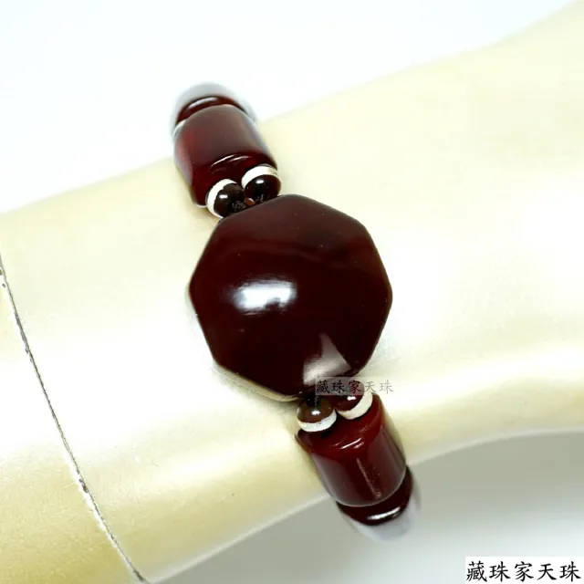 【藏珠家】26mm紅玉髓八卦板珠天珠手鍊