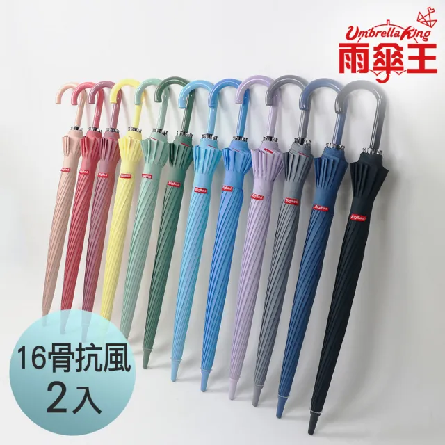 【雨傘王】2入組 BigRed自動無敵 16骨超防風 防水 雨傘 直傘 颱風傘(終身免費維修)