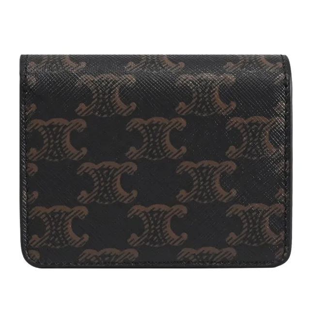 【CELINE】TRIOMPHE 金屬LOGO印花拼接信用卡雙層零錢包(深咖)