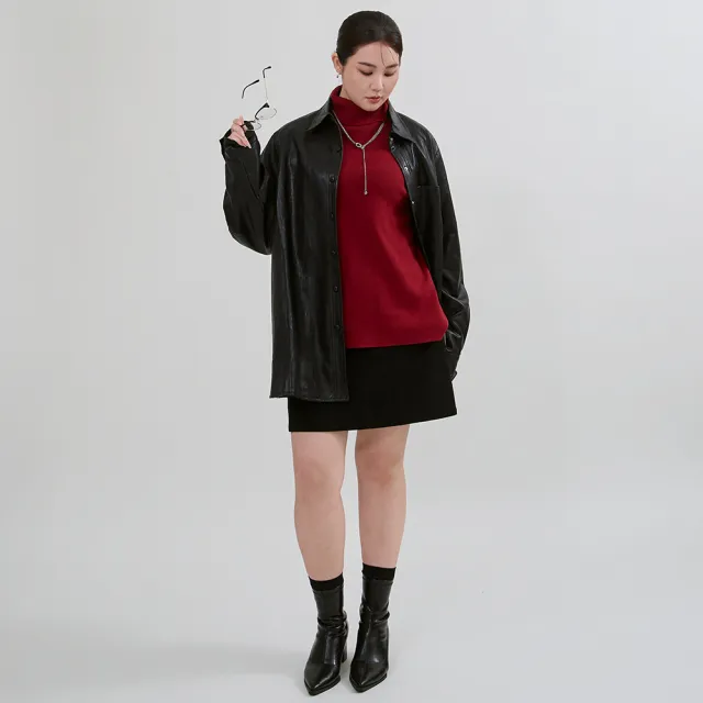 【M：MINb】高領寬鬆不勒脖針織上衣(深紅/中大尺碼女裝/XL女裝/女裝/肉肉女穿搭/長袖/針織)