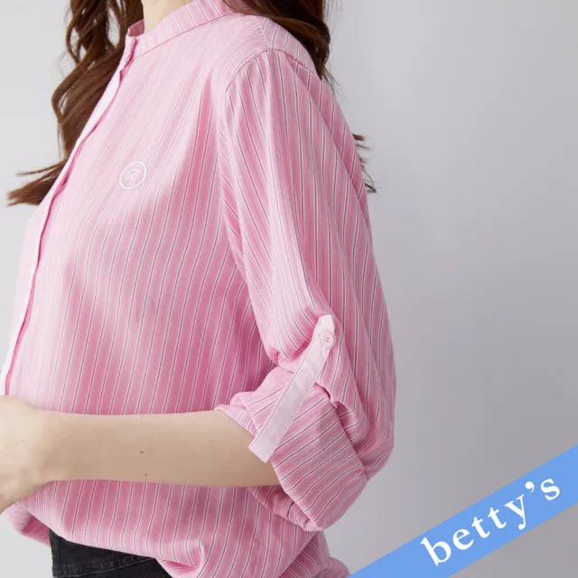 【betty’s 貝蒂思】撞色直條紋刺繡圓領襯衫(粉色)