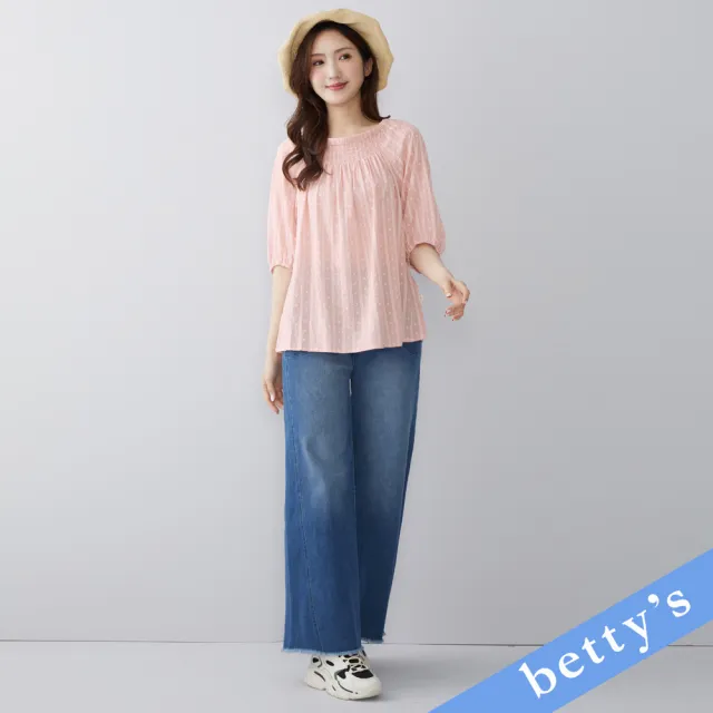 【betty’s 貝蒂思】鬆緊抽皺印花七分袖上衣(粉色)