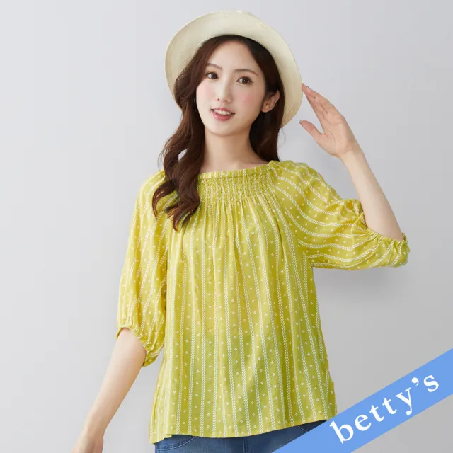 【betty’s 貝蒂思】鬆緊抽皺印花七分袖上衣(黃色)