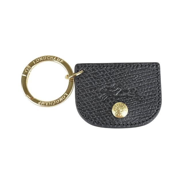 【LONGCHAMP】LONGCHAMP Epure金釦雷雕LOGO牛皮吊飾/鑰匙圈(黑)