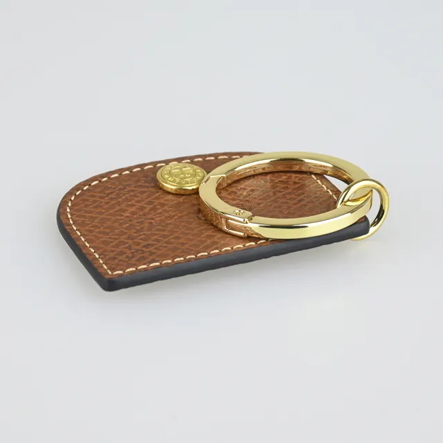 【LONGCHAMP】LONGCHAMP Epure金釦雷雕LOGO牛皮吊飾/鑰匙圈(棕)