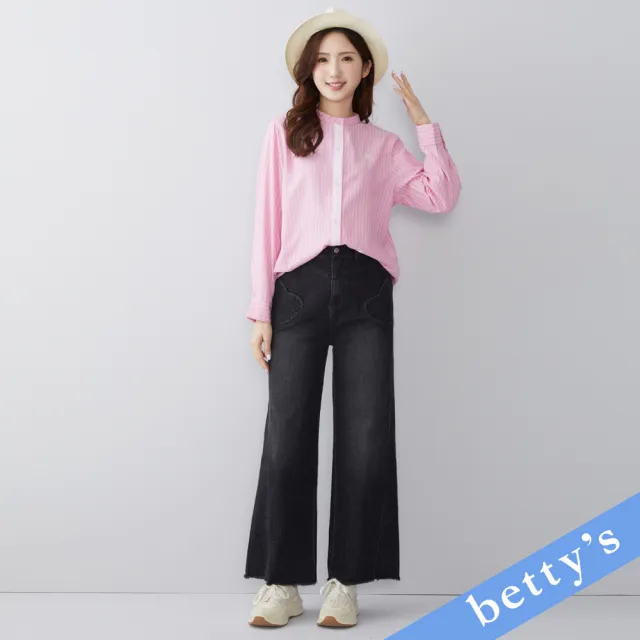 【betty’s 貝蒂思】愛心口袋鬚邊牛仔褲(黑色)
