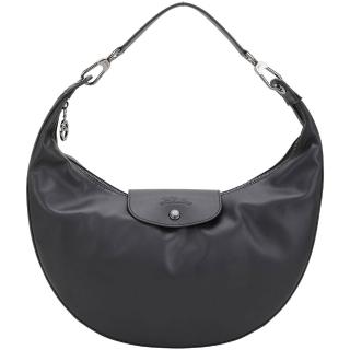 【LONGCHAMP】Le Pliage Xtra 奔馬烙印牛皮半月包/36CM-黑色