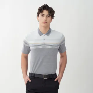 【pierre cardin 皮爾卡登】網路獨家 男款 休閒服飾吸濕排汗橫條短袖POLO衫-灰色(7267274-95)