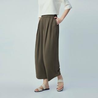 【GIORDANO 佐丹奴】女裝肌理感鬆緊腰闊腿九分褲(13 軍綠)