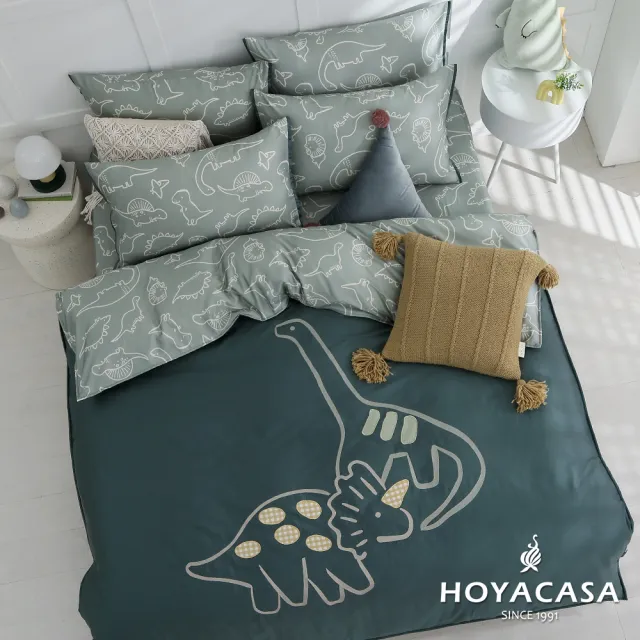 【HOYACASA  禾雅寢具】抗菌沐光長絨棉/銀纖維抗菌天絲 兩用被床包組-多款任選-雙人 恐龍系列