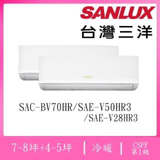 【SANLUX 台灣三洋】7-8坪+4-5坪R32一級變頻冷暖7.0KW一對二分離式空調(SAC-BV70HR/SAE-V50HR3/SAE-V28HR3)