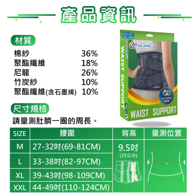 【ACANS 艾肯仕】動核石墨烯H護腰(AC-508 護腰 拉繩護腰 腰肌勞損 醫療腰帶 腰夾護腰)