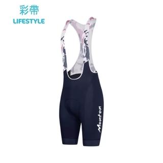 【MONTON】彩帶女款背帶短褲 深藍/黃色(女款自行車背帶短車褲/自行車褲/零碼)