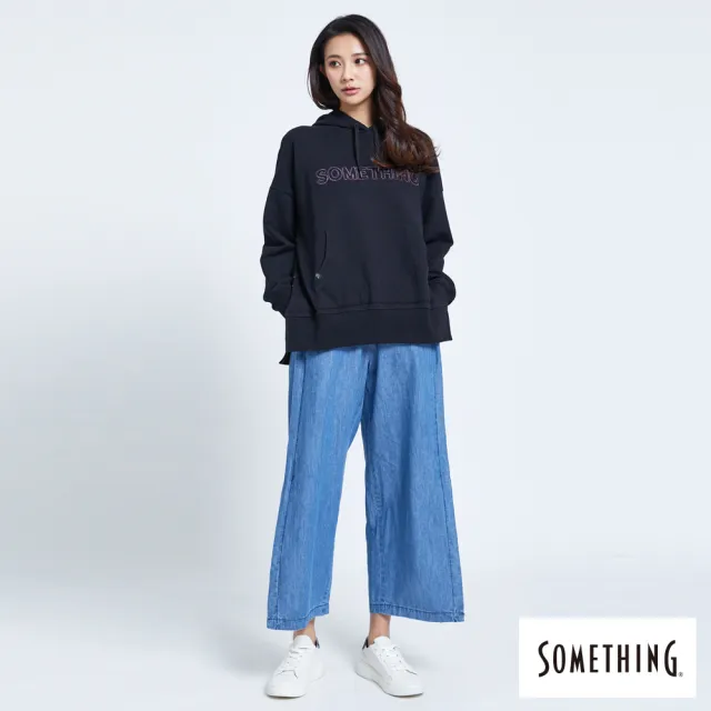 【SOMETHING】女裝 NEO FIT涼爽開衩直筒牛仔褲(中古藍)