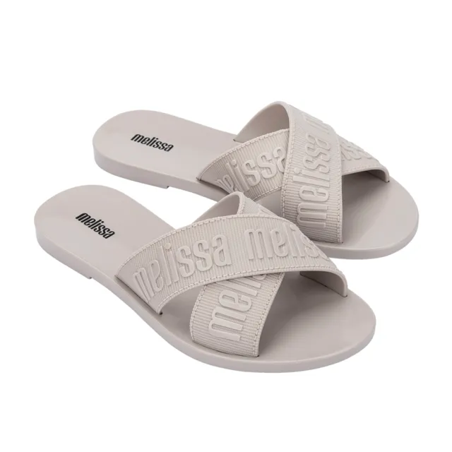 【Melissa】LOGO雙帶交叉平底拖鞋(米色)