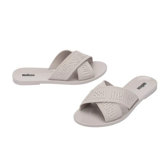 【Melissa】LOGO雙帶交叉平底拖鞋(米色)