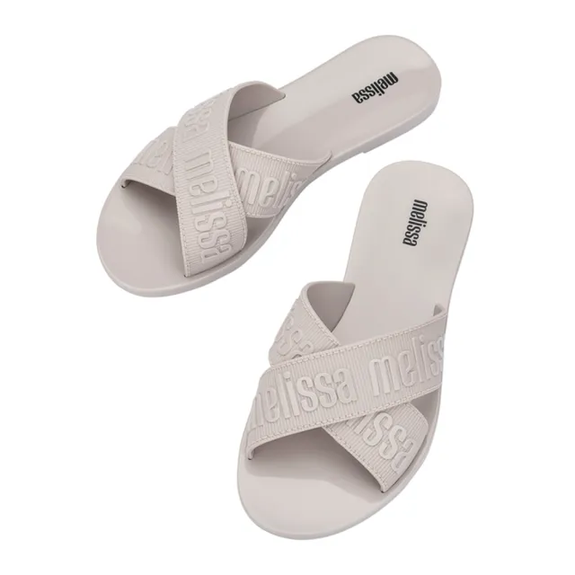 【Melissa】LOGO雙帶交叉平底拖鞋(米色)