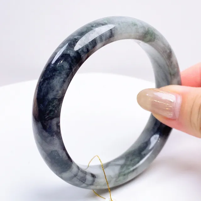 【玉我翡翠】水墨綠烏雞手鐲 平安鐲 手圍17.8mm M9632  緬甸A貨翡翠(精美包裝禮盒出貨/天然A貨翡翠)