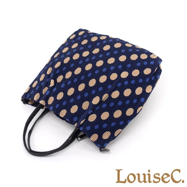 【LouiseC.】雙11 Tree House 日系三宅風 藍圓點 壓褶防水布 小牛皮 手提斜背包 YS3867-D