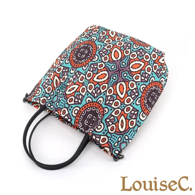 【LouiseC.】雙11 Tree House 日系三宅風 復古彩繪 壓褶防水布 小牛皮 手提斜背包 YS3867-B