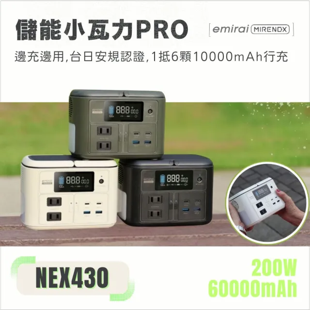 【emirai】MIRENEX儲能小瓦力PRO！手掌大儲能電站再進化NEX430！(戶外防災露營小電站/安全耐用磷酸鐵鋰)