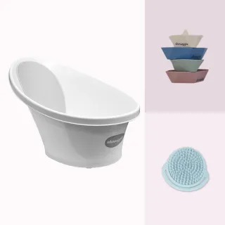 【Shnuggle】月亮澡盆3件組 組合優惠(嬰兒澡盆+漂漂船洗澡玩具+寶寶頭皮按摩沐浴刷)