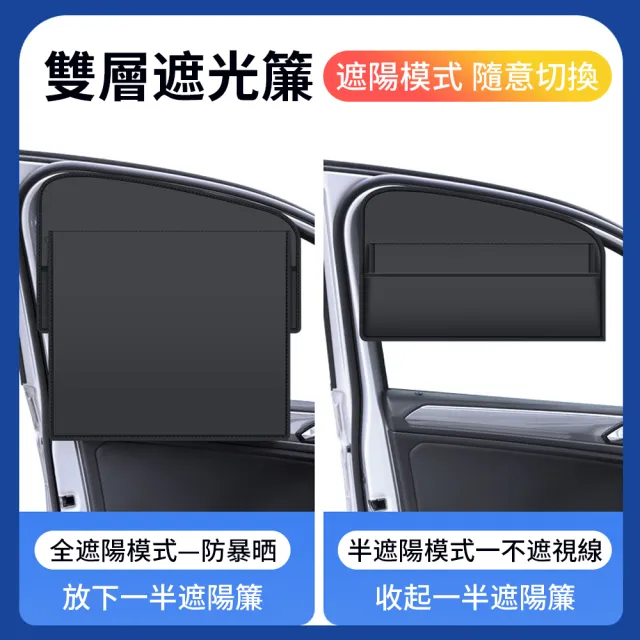 【Yitu】磁吸式車載防曬遮光簾 雙層隱藏式防曬車用窗簾 帶兜可收攏隔熱遮陽擋 汽車防曬遮陽擋簾 汽車隔熱板