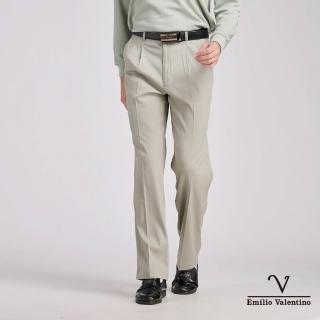 【Emilio Valentino 範倫鐵諾】男裝 棉質 彈性舒適 打摺休閒褲 長褲 秋香綠(70-5A7729)