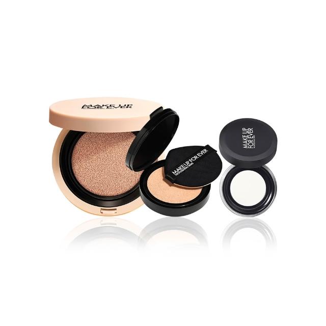 【MAKE UP FOR EVER】定妝絕配無痕組(粉無痕美肌氣墊粉餅+美肌氣墊粉餅蕊心+粉無痕光圈蜜粉4g)