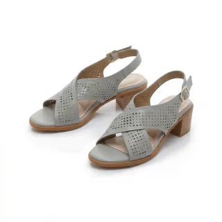 【FAIR LADY】芯太軟 鏤空雕花交叉帶粗中跟涼鞋(水潤藍/2B2670 女鞋)