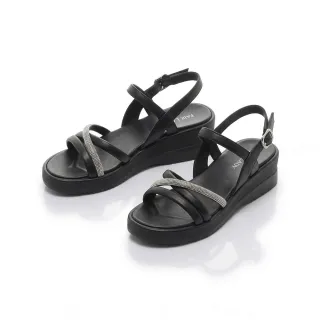 【FAIR LADY】芯太軟 真皮水鑽交叉帶輕量厚底涼鞋(黑/1G3167 女鞋)