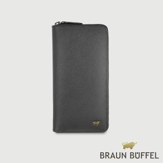 【BRAUN BUFFEL 德國小金牛】至尊 23卡拉鍊長夾-黑色(BF536-TW305-BK) 錢包送禮推薦