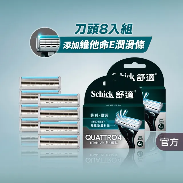 【Schick 舒適牌】創4紀鈦刮鬍刀片4入(刀片4入x2組 共8入)