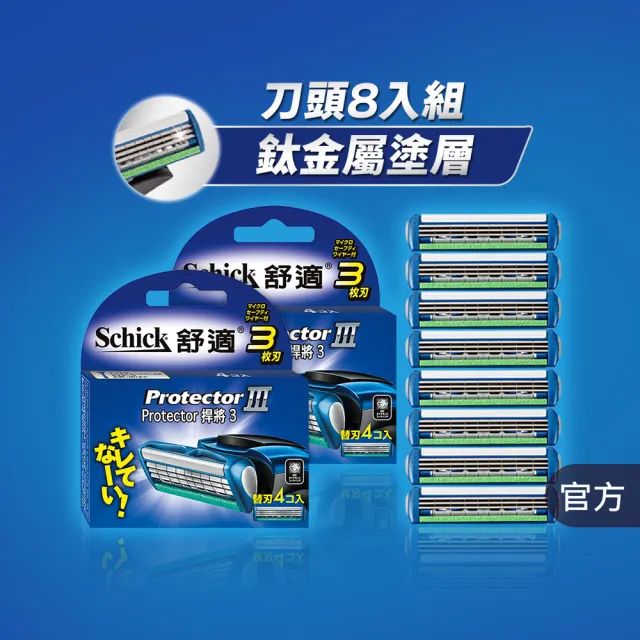 【Schick 舒適牌】捍將3刮鬍刀片(刀片4入x2組 共8入)