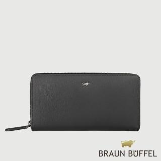 【BRAUN BUFFEL 德國小金牛】默瑟-II 12卡拉鍊長夾-黑色(BF384-602-BK) 錢包送禮推薦