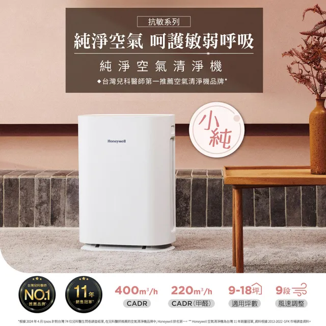 【Honeywell】(一年份濾網組)純淨空氣清淨機 HPA400WTW(適用9-18坪｜小純★除甲醛 孕婦 嬰幼兒必備)