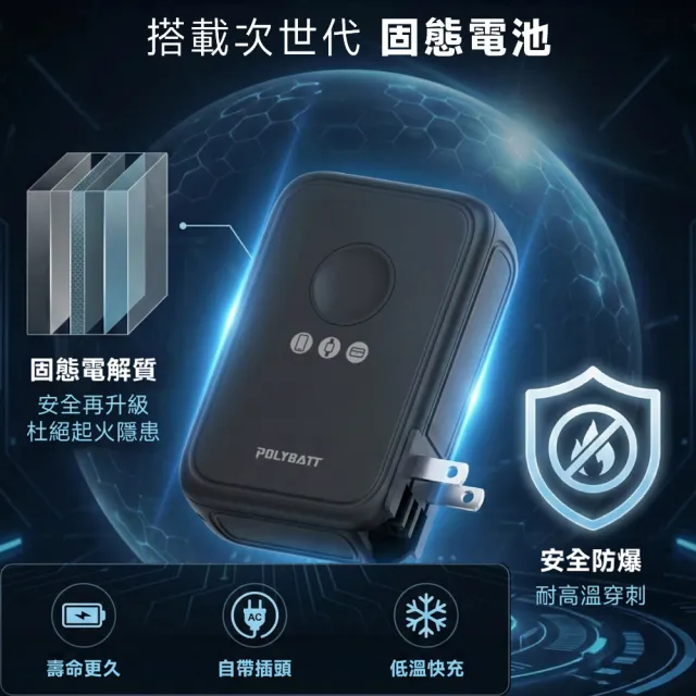 【POLYBATT】台灣製造 X3 防爆固態 20W八合一行動電源10000mAh(CCC認證/快充/磁吸)