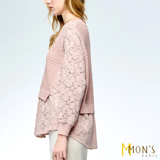 【MON’S】精品蕾絲造型針織上衣(直)