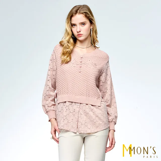 【MON’S】精品蕾絲造型針織上衣(直)