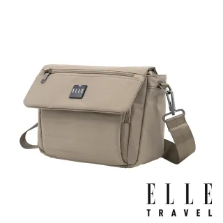 【ELLE】雲感線條系列 掀蓋斜背側背包 (沙漠金) CLOUD LINE 拉鍊包 多隔層旅行包
