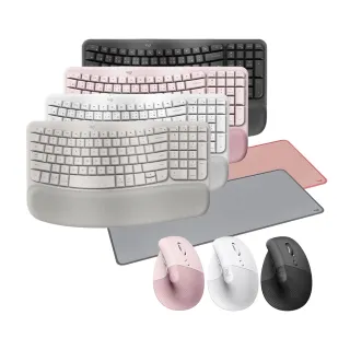 【Logitech 羅技】Lift人體工學垂直滑鼠+Wave Keys人體工學鍵盤+桌墊