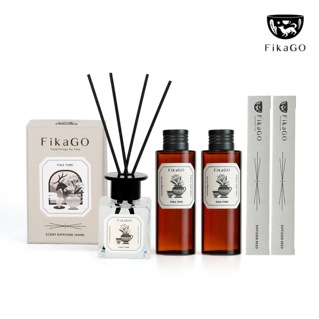 【FikaGO】寵物友善-室內擴香全配組-天然安全成份友善毛孩 (擴香100mlx1+補充100mlx2)贈擴香枝2組