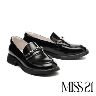 【MISS 21】復古漂亮愛心金屬鍊牛皮樂福厚底鞋(黑)