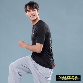 【NAUTICA】官方旗艦 男裝 COMPETITION 品牌膠印彈力短袖T恤(黑色)