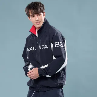 【NAUTICA】官方旗艦 男裝 經典LOGO布繡立領防風夾克外套(藍色)