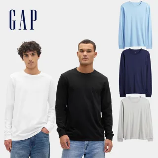 【GAP】男裝 純棉圓領長袖T恤-多色任選(795651)